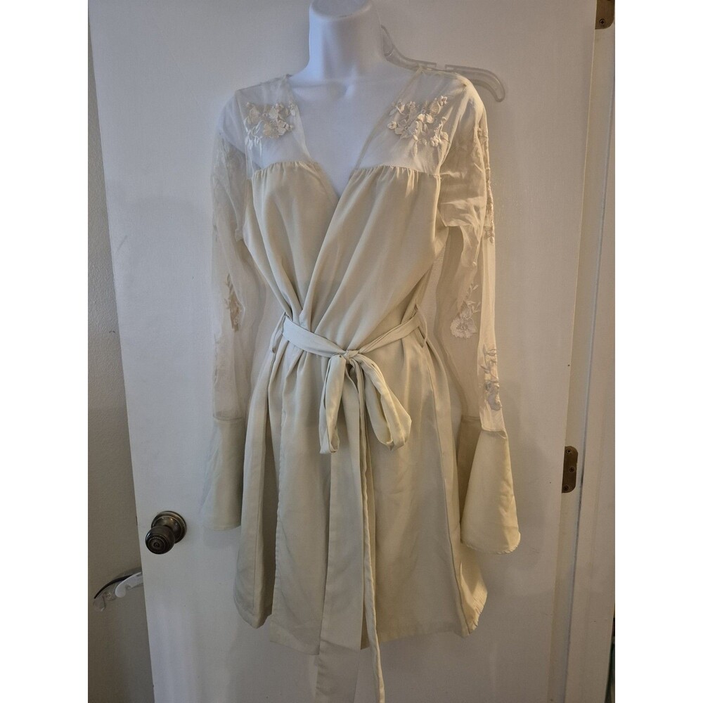 Robed With Love M Nude Sheer Bridesmaid Bridal Wedding Romantic Kimono Robe